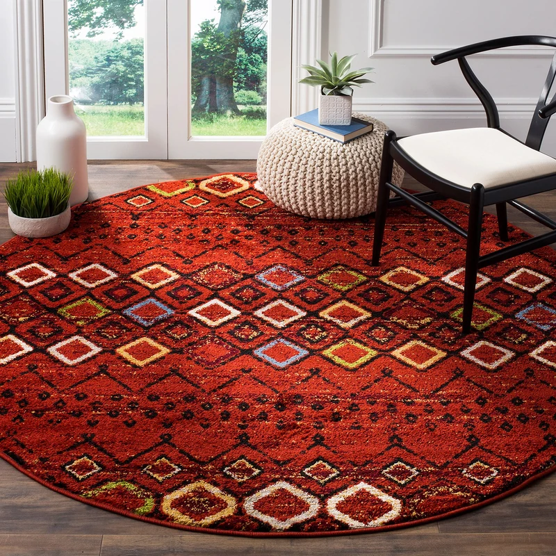 Safavieh Boho Rug for Living Room, Dining Room, Bedroom - Amsterdam Collection, Short Pile, in Terracotta Red and Multi, 200 X 200 cm - Image 1