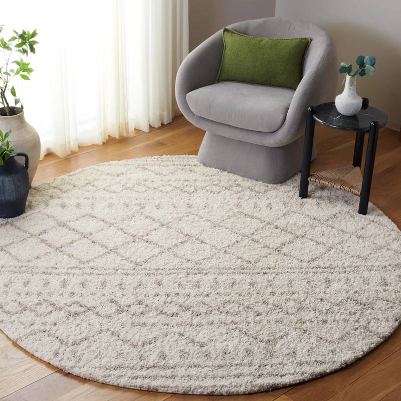 Safavieh Shaggy Indoor Woven Round Area Rug, Arizona Shag Collection, ASG741, in Ivory / Beige, 201 X 201 cm for Living Room, Bedroom or Any Indoor Space