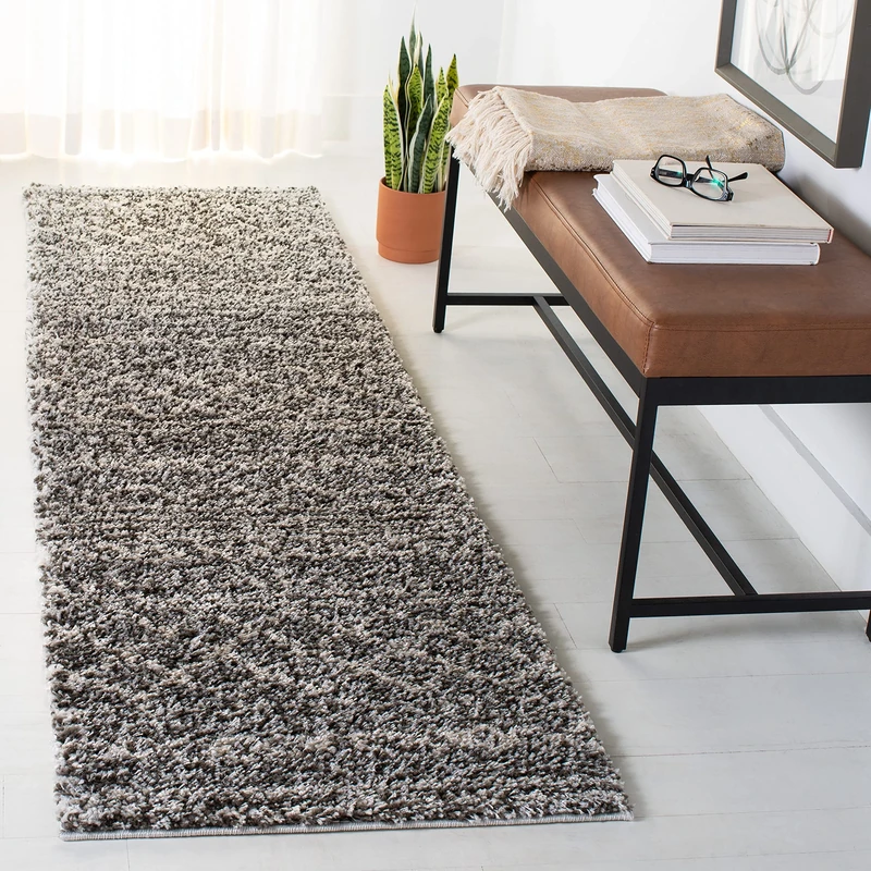 Safavieh Shaggy Indoor Woven Runner Area Rug, Arizona Shag Collection, ASG743, in Brown / Ivory, 69 X 244 cm for Living Room, Bedroom or Any Indoor Space