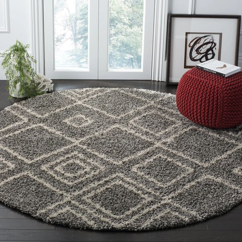 Safavieh Shaggy Indoor Woven Round Area Rug, Arizona Shag Collection, ASG744, in Brown / Ivory, 201 X 201 cm for Living Room, Bedroom or Any Indoor Space