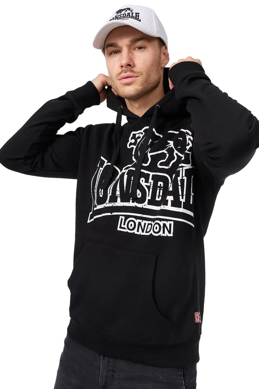 Lonsdale London Men's TADLEY Hooded Pullover, Black/Ecru, S - Image 1