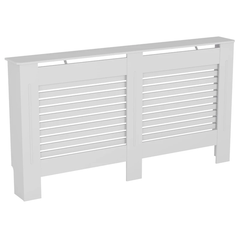 Vida Designs Milton Radiator Cover White - Large - Modern Horizontal Slat Design For Optimal Heat Circulation - H82xW152xD19cm - Painted MDF Cabinet Ideal For Living Room & Hallway
