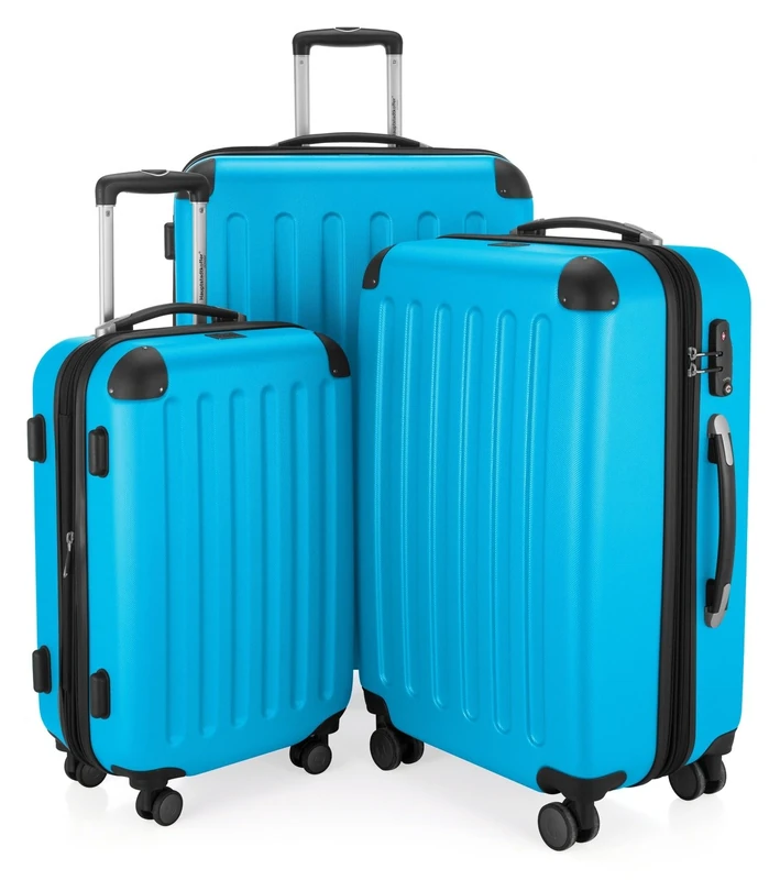 HAUPTSTADTKOFFER - SPREE hard shell suitcase, trolley suitcase, travel suitcase, 4 double wheels, Cyan blue, Koffer-Set, Case