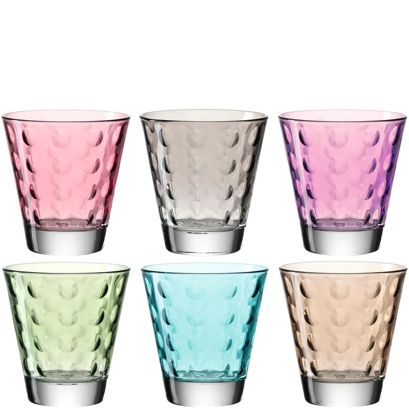 Leonardo 047284 Optic Small Drinking Glass Set of 6, Glass, 8.5 x 8.5 x 9 cm Assorted Colours
