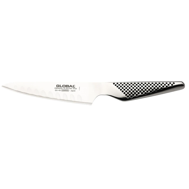 Global GS-92 Small Fluted Cook's Knife 13cm Blade, Versatile Japanese Everyday Knife, Ultra Sharp Stainless Steel