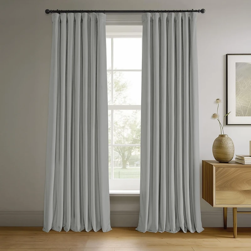 HPD Half Price Drapes Signature Velvet Thermal Blackout Curtains for Living Room 96 Inch Long (1 Panel) Rod Pocket Insulated Blackout Curtains for Bedroom Window Curtains, 50W x 96L, Reflection Grey
