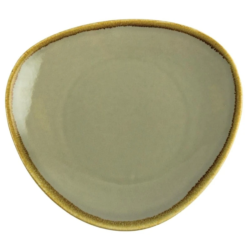 Olympia Kiln Crockery Triangular Plates Moss 280mm / 11 inch (Pack of 4), Moss Coloured Porcelain, Hand Painted, Chip Resistant, Microwave / Dishwasher Safe, Restaurant Café and Home Use | GP474