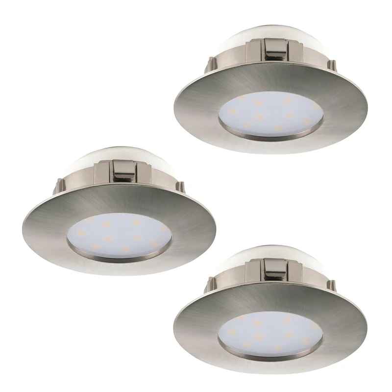 EGLO Pineda Set of 3 LED Recessed Spotlights Plastic 3 LED Recessed Lights in Nickel Matt Recessed Spotlight LED Flat Recessed Spotlight Set Warm White Diameter 7.8 cm