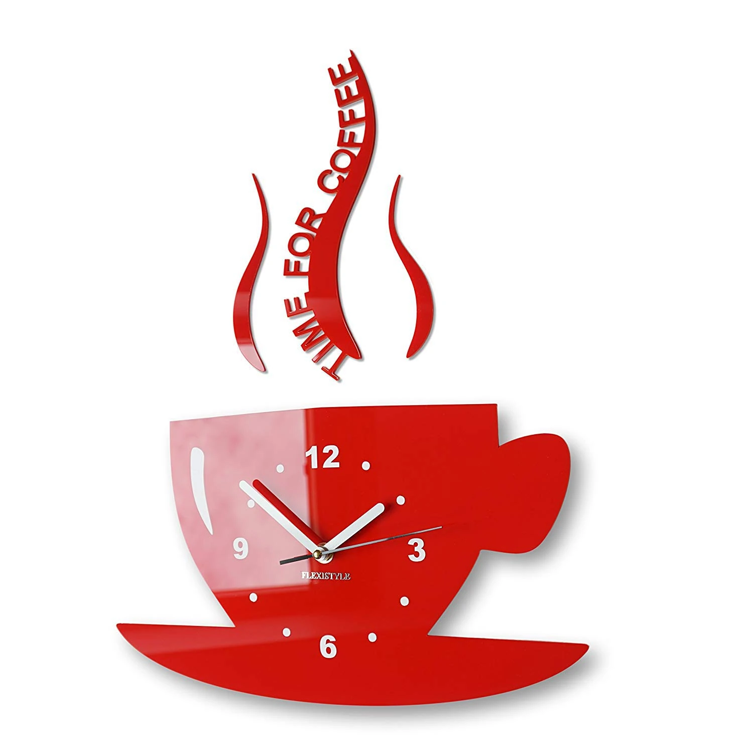 FLEXISTYLE Kitchen wall clock CUP time for coffee (Red)