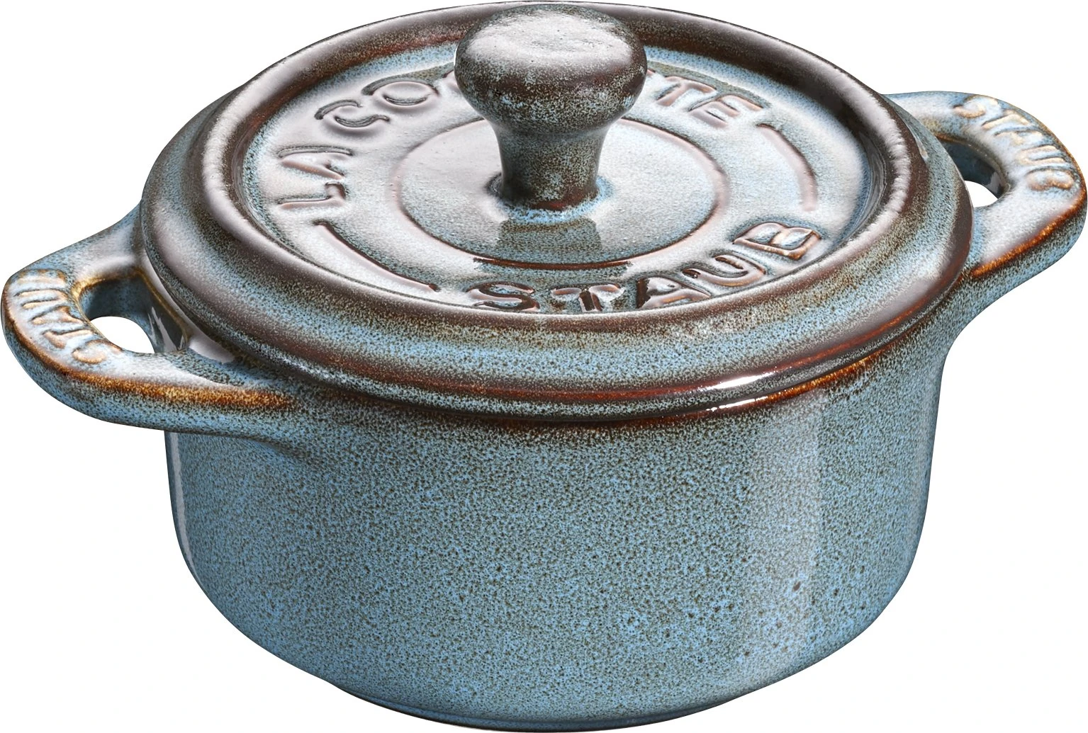 STAUB Ceramic Set of 6 Dessert Bowls Casserole Dishes Mini Cocotte Round Antique Turquoise 10 cm