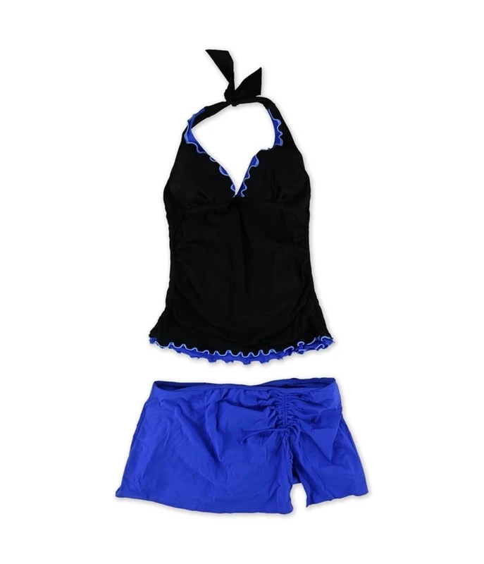 Profile Womens Tri Color Scallop Skirt 2 Piece Tankini blackcobalt 6 - Image 1