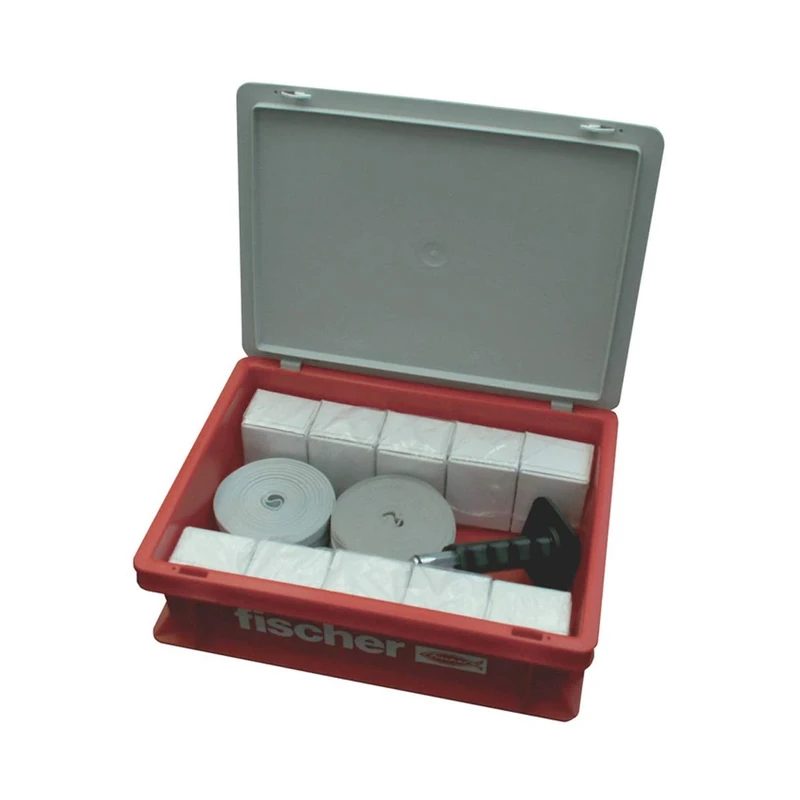 Fischer Box bandelle GWB, Complete kit consisting of 12 Strips in GWB Fabric, 2,000 Nails ED18, 1 Striker SZE, Ideal for Fixing Pipes and Cables, 71611