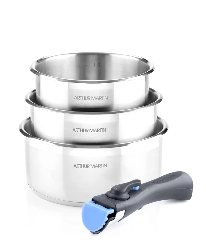 Arthur Martin Set of 3 Saucepans (16/18/20 cm) with 1 Handle, Grey - Image 1