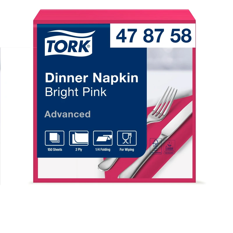 Tork 478758 Dinner Napkins, 2-Ply, 4 Fold, 39 cm, Bright Pink (Pack of 1800)