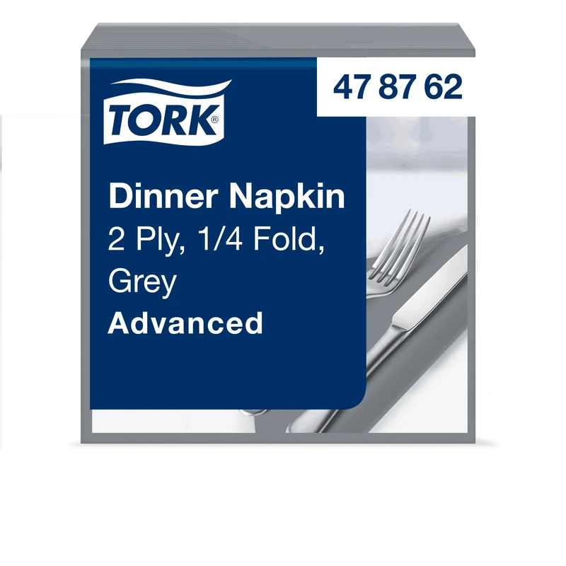 Tork 478762 Dinner Napkins, 2-Ply, 4 Fold, 39 cm, Grey (Pack of 1800)