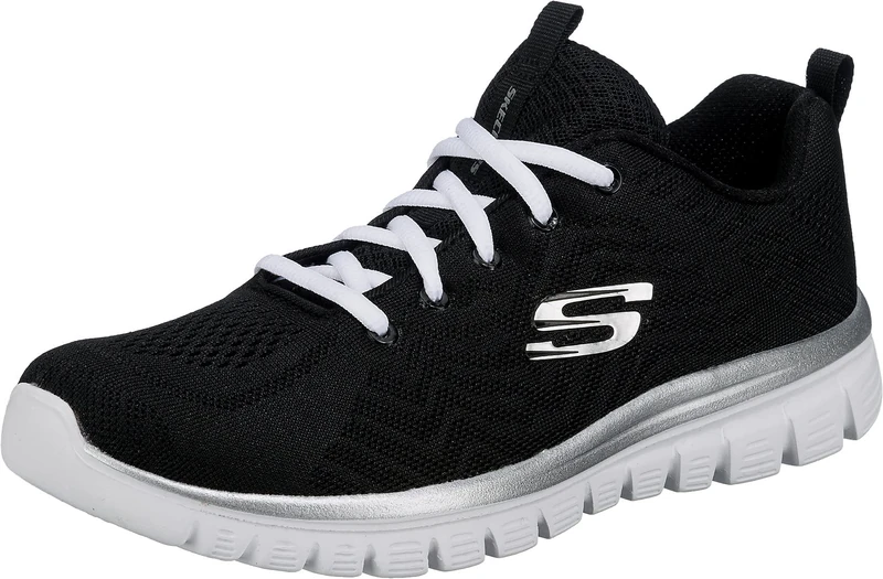 Skechers Women's Graceful Get Connected Sneaker, Black Mesh White Trim, 7 UK