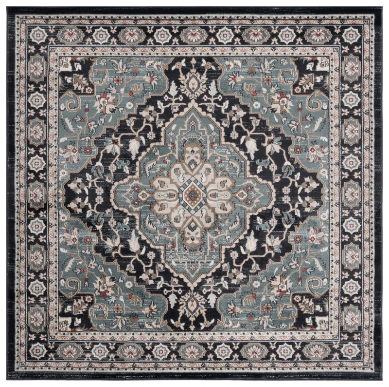 Safavieh Traditional Rug for Living Room, Dining Room, Bedroom, Lyndhurst Collection, Short Pile, in Grey and Teal, 200 x 200 cm