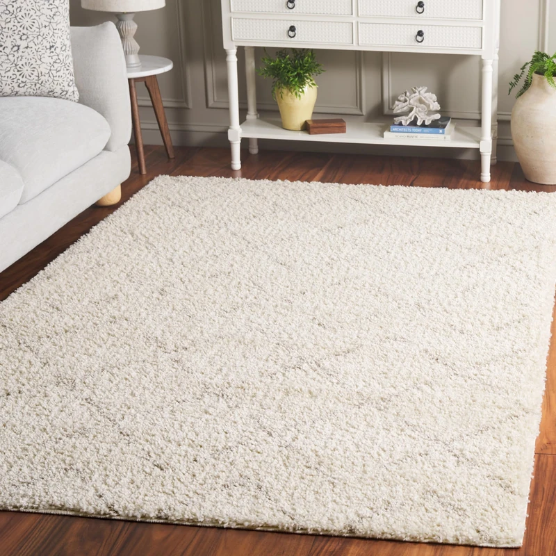 Safavieh Shaggy Indoor Woven Rectangle Area Rug, Arizona Shag Collection, ASG743, in Ivory / Beige, 201 X 279 cm for Living Room, Bedroom or Any Indoor Space