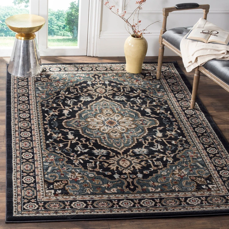 Safavieh Traditional Rug for Living Room, Dining Room, Bedroom - Lyndhurst Collection, Short Pile, in Grey and Teal, 90 x 150 cm