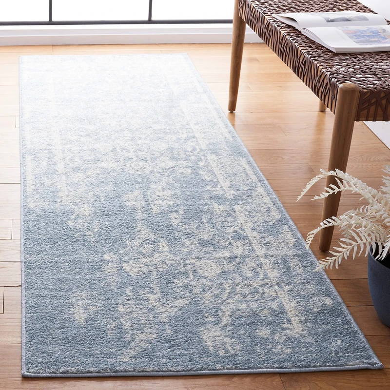 Safavieh Distressed Indoor Woven Runner Area Rug, Adirondack Collection, ADR101, in Slate / Ivory, 76 X 244 cm for Living Room, Bedroom or Any Indoor Space