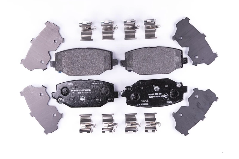 HELLA 8DB 355 020-311 Brake pad set - with acoustic wear warning - T3145 - for e.g. CHRYSLER / DODGE / FIAT / LANCIA / VW