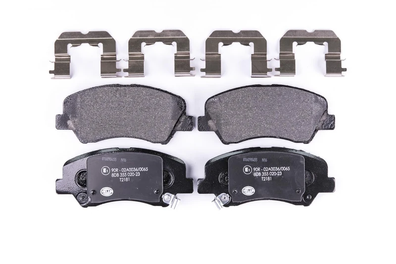 HELLA 8DB 355 020-231 Brake pad set - with acoustic wear warning - T2181 - for e.g. DODGE / HYUNDAI / KIA