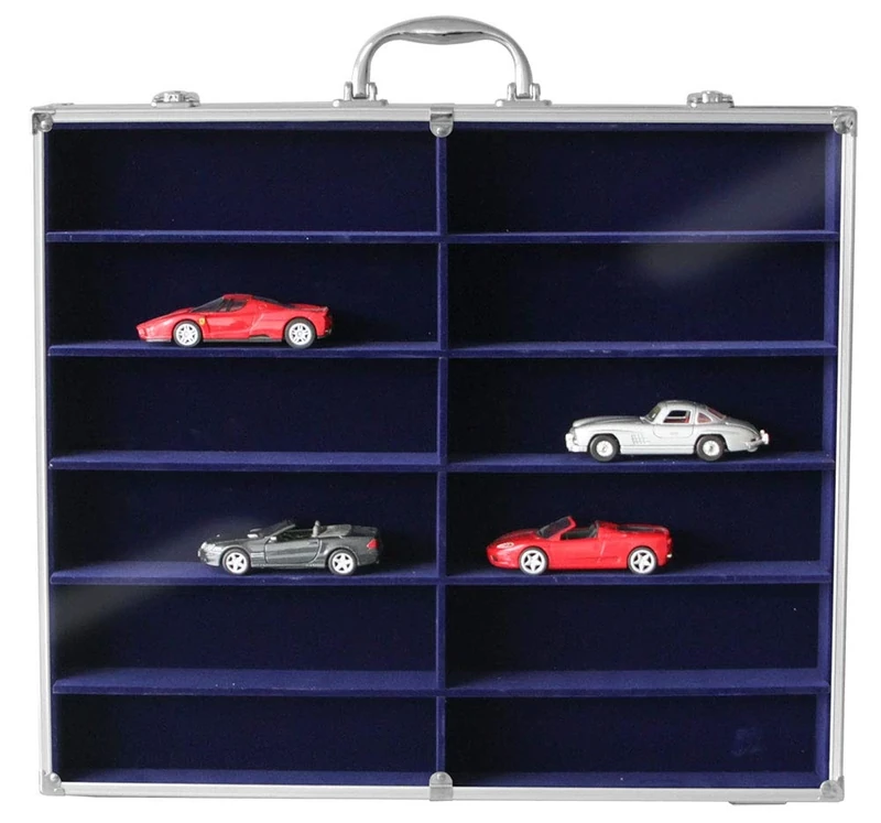 SAFE 5775 Aluminium Collecting Display Case with 12 Compartments of 235 x 64 x 64 mm | Carry Handle | 2 Locks | Wall Mounting | Display Box for Minerals, Railways, Model Cars | 510 x 435 x 75 mm