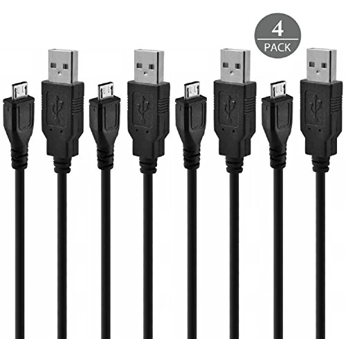 [4-Pack] Premium High Speed Micro USB Cable - Fast, Durable Charging Cable for Smartphones, PS4 Controller, Portable Hard Drives, Power Banks, Portable Bluetooth Speakers, SAT NAV and More - Black
