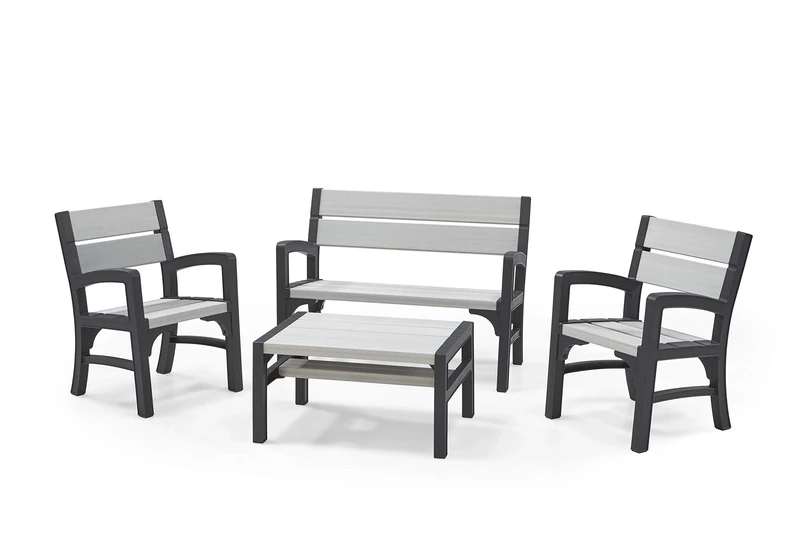 Keter 17205049 Wood Look Finish 4 Seater Lounge Set - Soft Grey