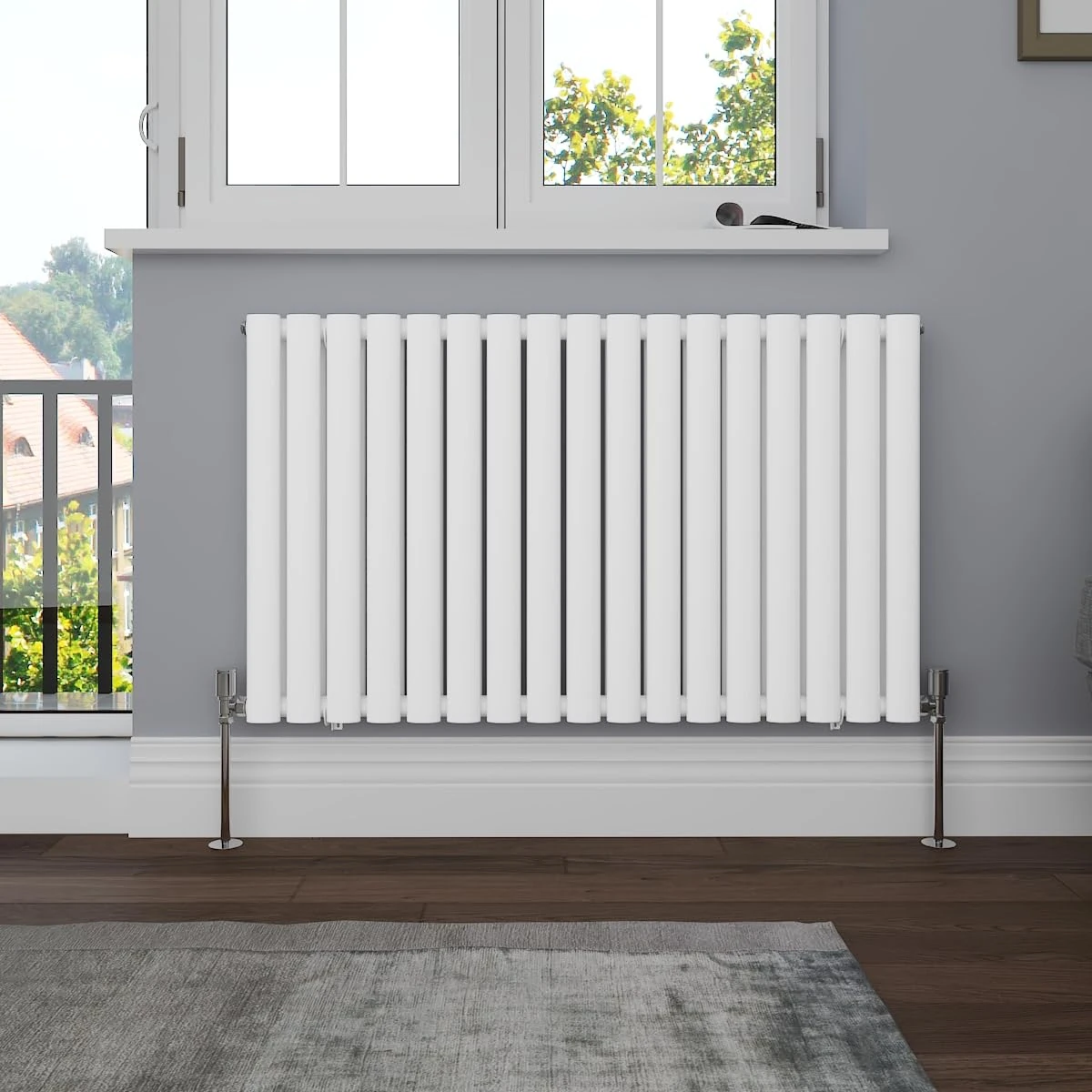 NRG Horizontal 600x1003 Oval Column Designer Radiator Central Heating Double Panel Gloss White