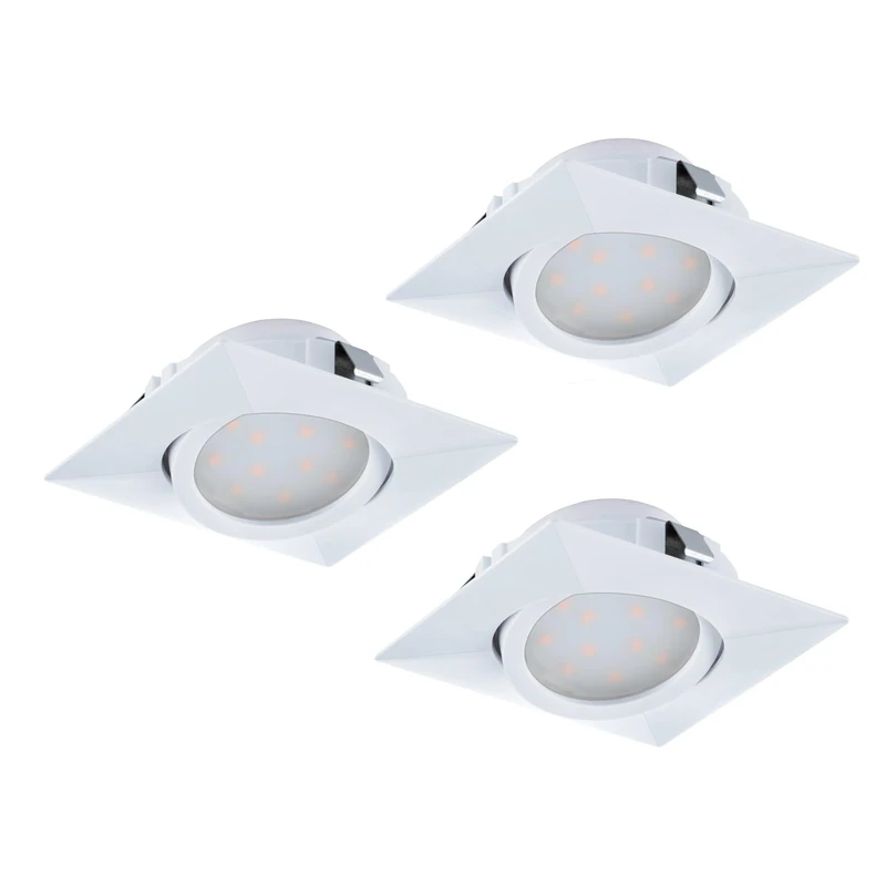 Eglo 3-Piece Set LED Recessed Spotlights Pineda, LED Spots Made of Plastic, 3 LED Built-in Lights in White, Flat and Swivel LED Recessed Spotlights, Warm White Recessed Spotlight Set, L x W 8.4 cm