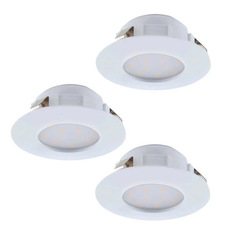 Eglo 3-Piece Set LED Recessed Spotlights Pineda, LED Spot Set Made of Plastic, 3 LED Recessed Lights in White, Flat LED Downlights, Warm White Recessed Spot Set, Ø 7.8 cm