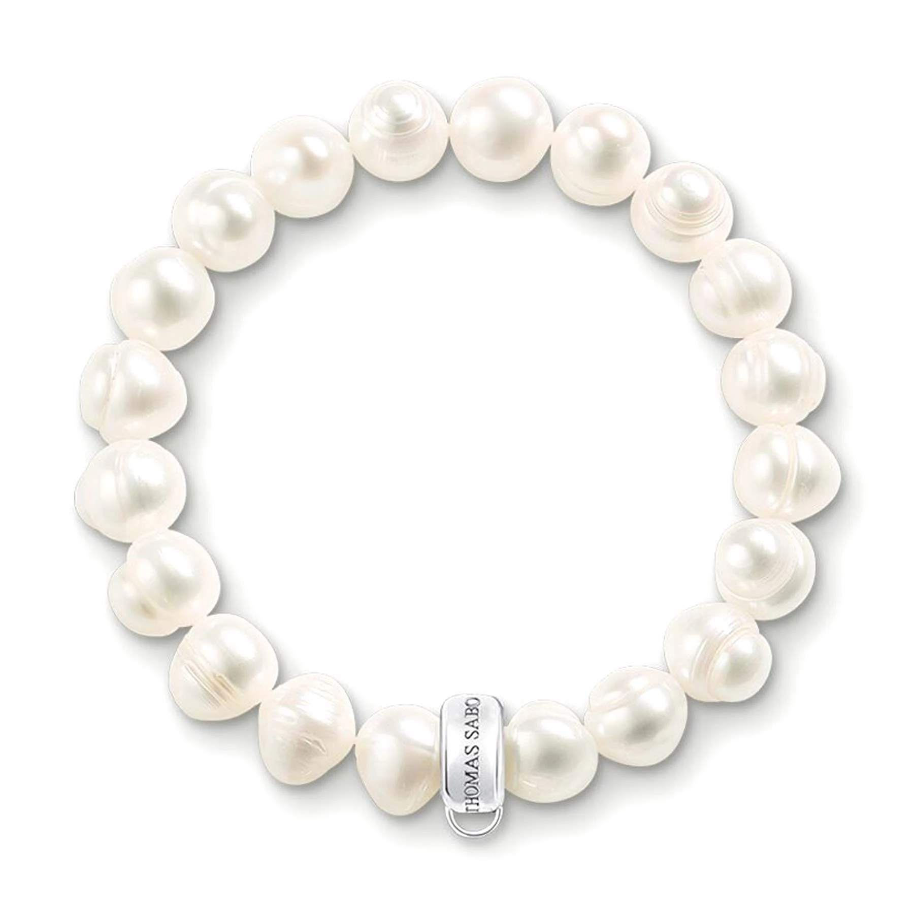 Thomas Sabo Women-Charm Bracelet Charm Club 925 Sterling Silver Nylon Freshwater Pearl white Length 15.5 cm X0041-082-14-L