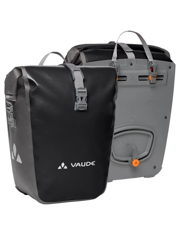 VAUDE Rear Pannier Bike Bag - Set of 2 - PVC-Free Tarpaulin Bike Panniers - Waterproof Pannier Bags with a 48 Litre Total Storage Volume - Black