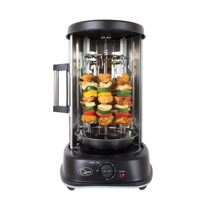Quest 34020 Electric Rotisserie Grill/Kebab Machine with 7 Skewers / 21 Litre Roasting Capacity / 60 Minute Timer/Sliding Glass Door/Auto Shut-Off / 1500 W