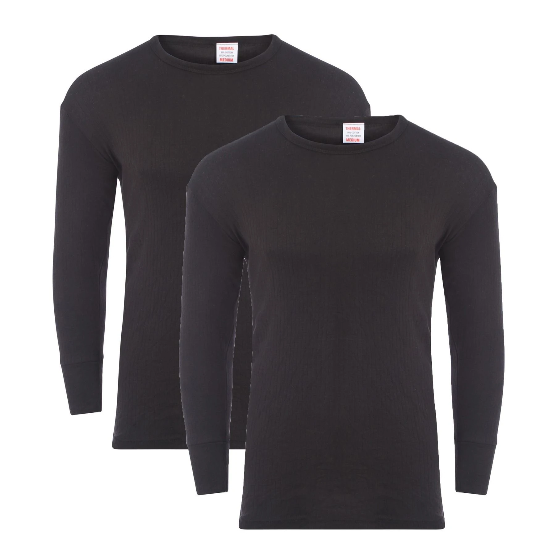 Heatwave® Pack of 2 Men's Thermal Long Sleeve Top, Warm Underwear Baselayer, S M L XL XXL Thermals, Medium Black