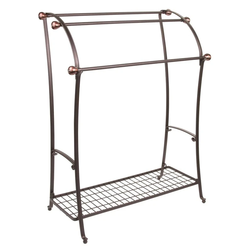 MetroDecor mDesign Free Standing Towel Rack for Bathroom, Two Tone Bronze
