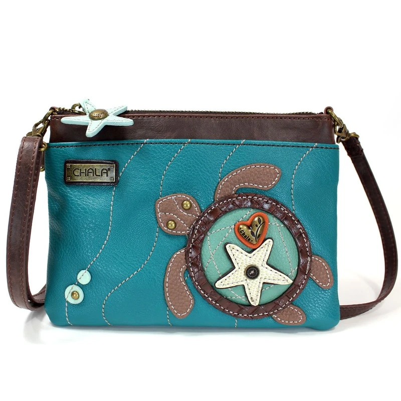 CHALA Mini Crossbody Handbag, Multi Zipper, Pu Leather, Small Shoulder Purse Adjustable Strap - Turtle - Turquoise - Image 1