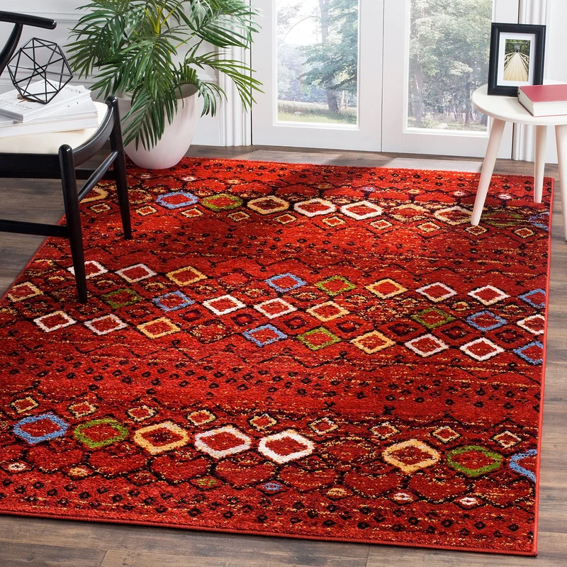 Safavieh Boho Chic Indoor Woven Rectangle Area Rug, Amsterdam Collection, AMS108, in Terracotta Red / Multi, 201 X 279 cm for Living Room, Bedroom or Any Indoor Space