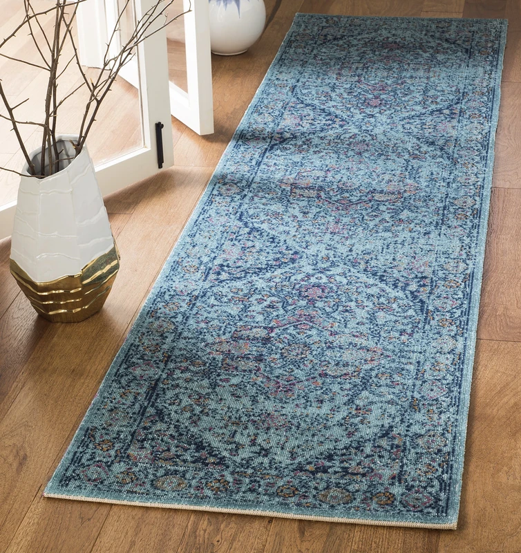 SAFAVIEH Vintage Inspired Rug for Living Room, Dining Room, Bedroom - Artisan Collection, Short Pile, in Light Blue, 66 X 244 cm