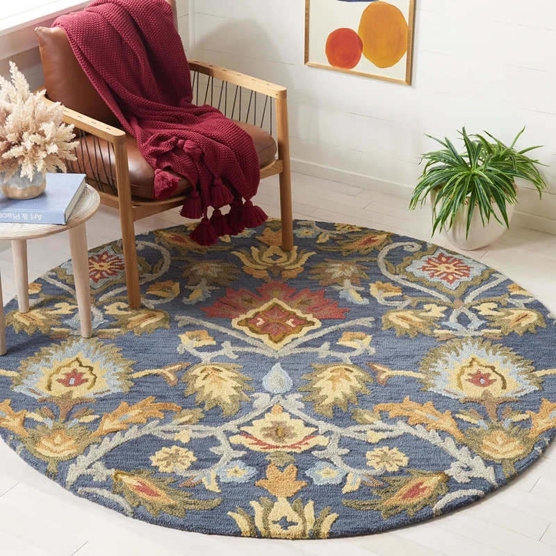 Safavieh Contemporary Rug for Living Room, Dining Room, Bedroom - Blossum Collection, Short Pile, in Navy and Mutli, 180 x 180 cm