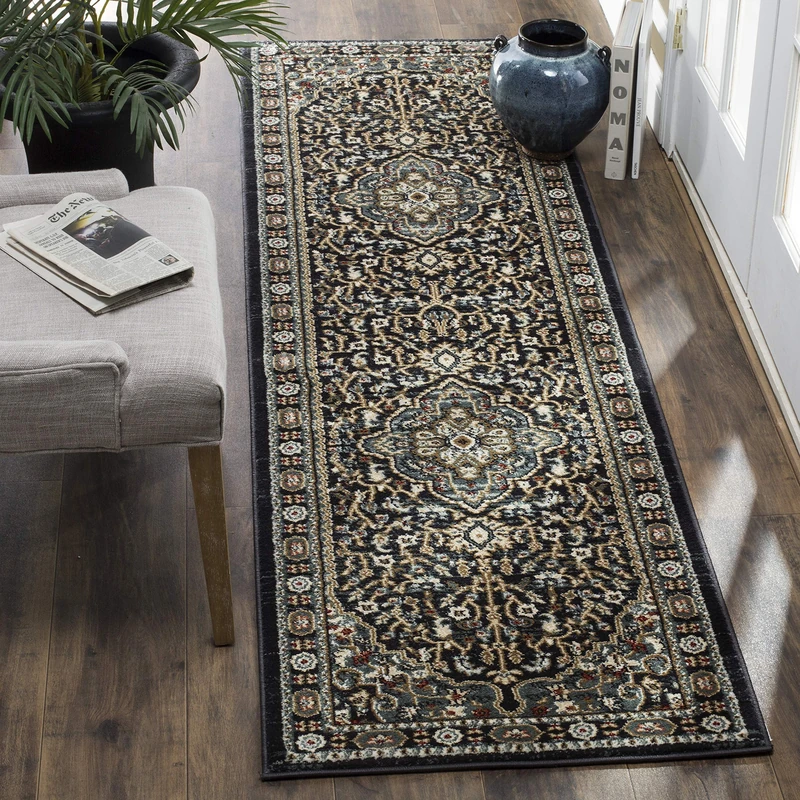 Safavieh Traditional Rug for Living Room, Dining Room, Bedroom - Lyndhurst Collection, Short Pile, in Grey and Teal, 60 x 240 cm