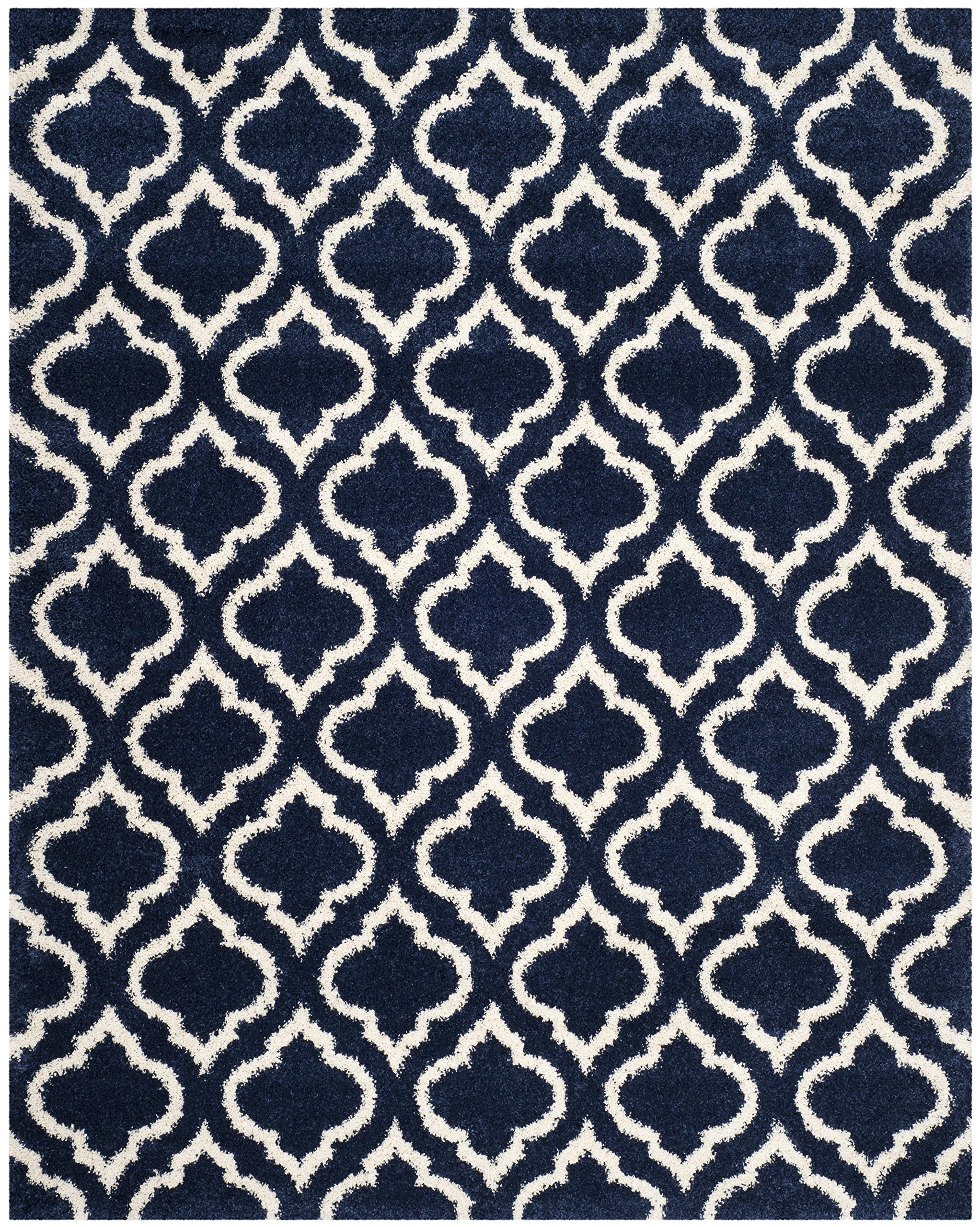 Safavieh Shaggy Rug for Living Room, Dining Room, Bedroom - Hudson Shag Collection, High Pile, in Navy and Ivory, 183 X 274 cm