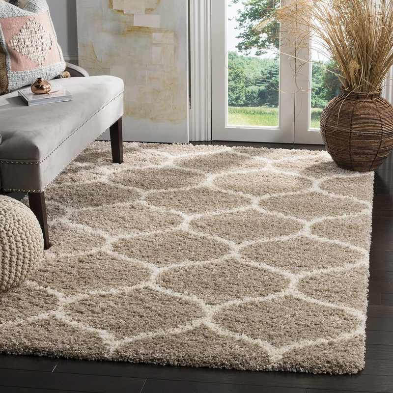 Safavieh Shaggy Indoor Woven Rectangle Area Rug, Hudson Shag Collection, SGH280, in Beige/Ivory, 91 x 152 cm for Living Room, Bedroom or Any Indoor Space