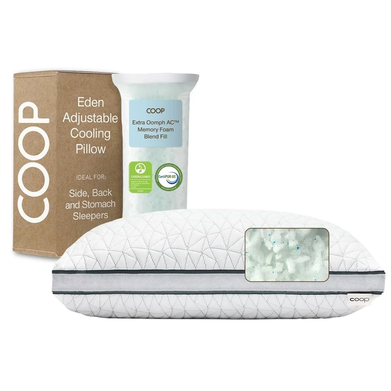 Coop Home Goods The Eden Pillow - Ultra Tech Cover With Gusset - Adjustable Fill Features Cooling And Hypoallergenic Gel And Diamond Dust Infused Memory Foam With Fiberfill Queen White