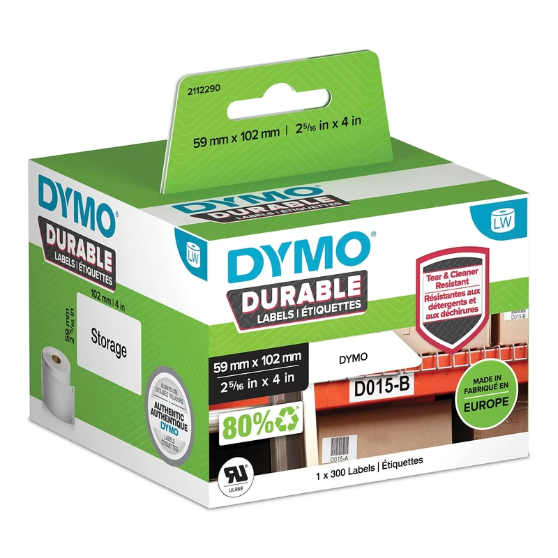 DYMO Original LabelWriter Durable Labels | 59mm x 102mm | White Poly | 300 Self-Adhesive Labels | High-Performance | for LabelWriter Label Makers