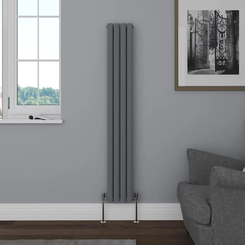 NRG Vertical 1600x236 Oval Column Radiator Bathroom Central Heating Double Anthracite