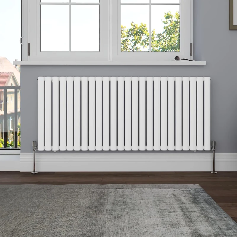 NRG Horizontal 600x1416 Oval Column Designer Radiator Central Heating Single Panel Gloss White