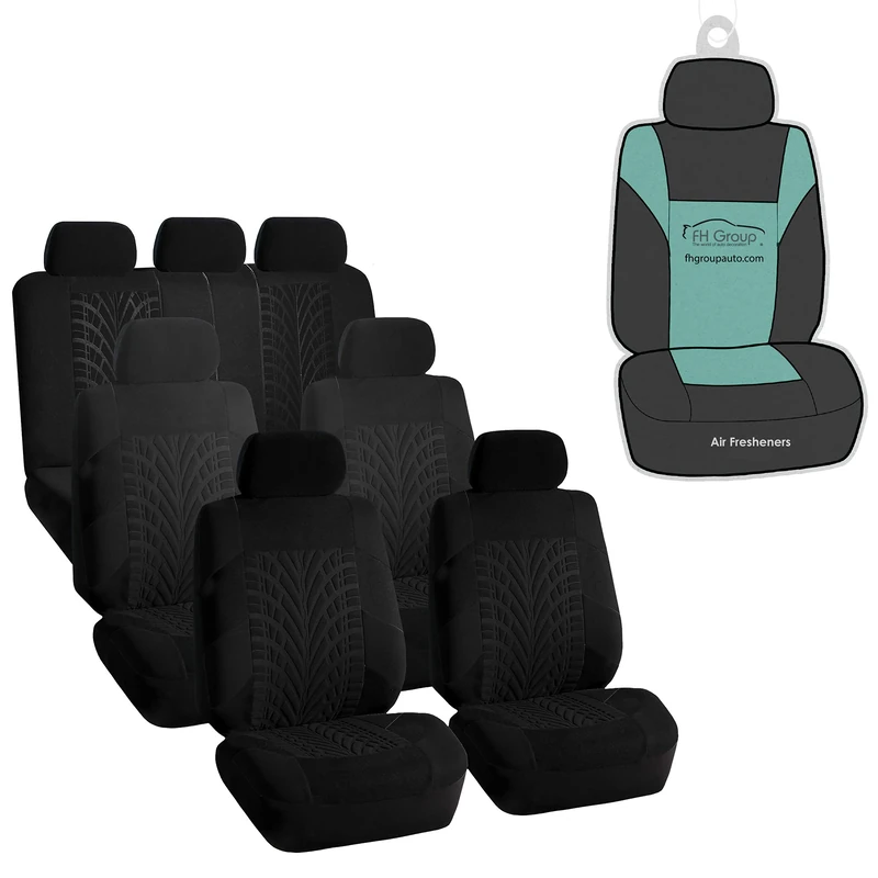 FH GROUP FH-FB071217 Complete Three Row Set Travel Master Seat Covers Solid Black, (Airbag Ready & Rear Split) - Fit Most Car, Truck, Suv, or Van
