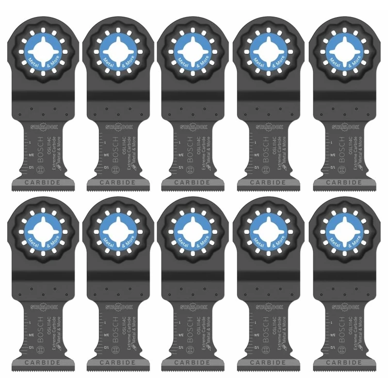 BOSCH OSL114C-10 10-Pack 1-1/4 in. Starlock Oscillating Multi Tool Metal & More Carbide Extreme Plunge Cut Blades for Cutting Iron Bar, Metal, Wood with Nails, Drywall and Tile